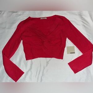 Hot pink New with tags Knit sweater long sleeve crop tie knot detail